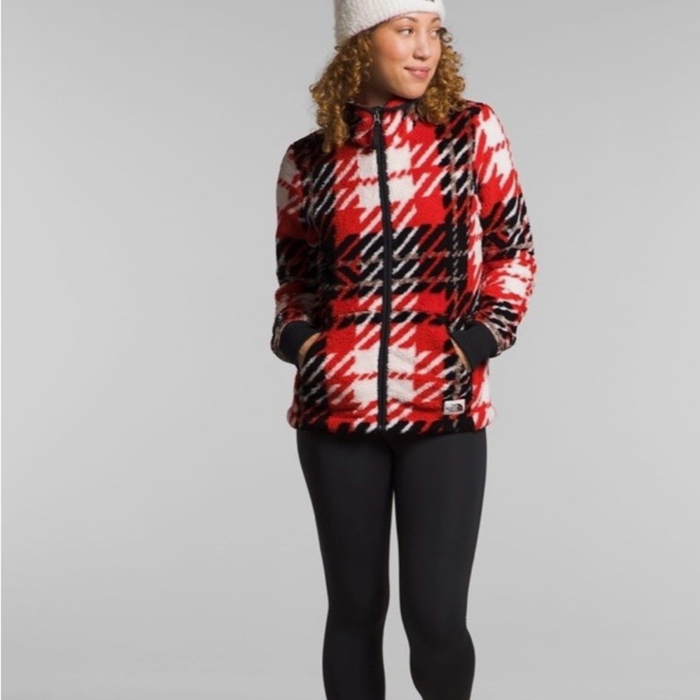 The North Face Red Black White Plaid Fleece Jacket